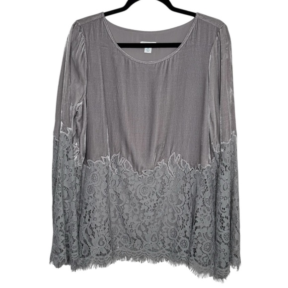 Sundance womens M velvet lace light gray tunic silk blend top Lagenlook fairy - Picture 1 of 9